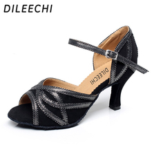DILEECHI Women Latin Dance Shoes Ballroom Red Black Salsa Female Sandals Tango Dance Shoes soft outsole High-heeled 7.5cm 2024 - buy cheap