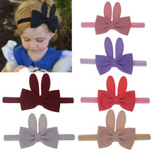 Yundfly Baby Girls Rabbit Ear Bowknot Elastic Hairband Photography Props Bow Headband Children Fashion Solid Headwear 2024 - buy cheap