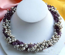 Handmade Real Pearl Jewellery,4Rows 17inches Rice Gray Freshwater Pearl Amethystes Necklace,New Free Shipping. 2024 - buy cheap