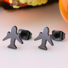 SMJEL Stainless Steel Airplane Plane Stud Earrings Women Handmade Aircraft Earring Black Jewelry 2018 New 2024 - buy cheap