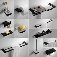 Accesorios de baño con acabado negro, colgador de estilo moderno, paquete de toallero, barra, cepillo, soporte de papel, estante con gancho 2024 - compra barato