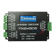 Px24506 dmx 512 controlador decodificador, driver 9a dmx 512, amplificador 12v 24v led dmx512 controle para luzes de fita led rgb 2024 - compre barato