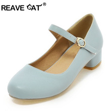 REAVE CAT Buckle Sapatos femininos Big size 34~43 Spring summer Women shoes Sandals Mid heels Fashion Casual Blue Beige QL4861 2024 - buy cheap