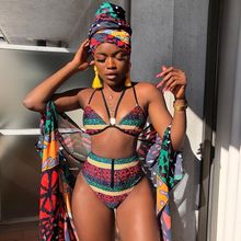 Sexy African Style High Waist Printing Flower Bikini Set Women Bandage Push Up Padded Bra Swimwear Biquini Swimsuit Bathing Suit 2024 - buy cheap