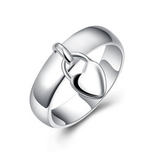 Wholesale Silver Plated Finger Ring Silver Plated Fashion Jewelry Hanging Heart Lock Rings For Women/Men Size 6#-10# 2024 - buy cheap