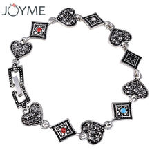 Joyme Vintage Do Encanto Do Coração Pulseiras Para Mulheres Liga de Zinco Tibete Cor Prata Retro Acessórios Jóias Marcassita Preto Do Vintage 2024 - compre barato