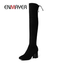 ENMAYER Over the knee Boots women fashion Square toe Fashion boots women square heel high heel boots size 34-40 Lace up CR1443 2024 - buy cheap