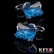 Kflk abotoaduras de camisa masculina, botão de abotoadura azul de marca luxuosa para casamento, novidade e presentes de alta qualidade 2024 - compre barato