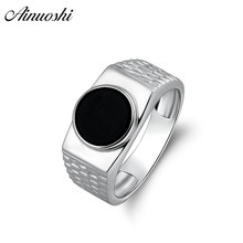 AINOUSHI 925 Sterling Silver Men Wedding Engagement Ring Black Solitiare Male Silver Birthday Party Girl Ring Girls Jewelry 2024 - buy cheap