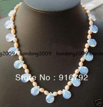 Wholesale free shipping >>>>>NEW 7-8mm Pink Pearl & Moonstone Necklace 18'' 2024 - buy cheap