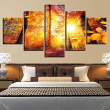Modular Pictures HD Prints Canvas Painting Home Decor 5 Pieces Maple Forest Wall Art Landscape For Living Room Artwork Poster 2024 - buy cheap