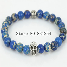 Pulseira de pedra imperial de tamanhos 1 peça, cores mistas, 8mm, pulseira prateada de caveira, bracelete masculino para ioga 2024 - compre barato