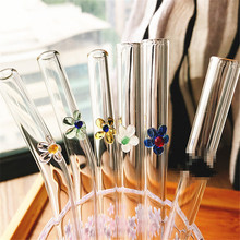 8PCS/set Creative Flower Glass Straw Reusable Glass Drinking Straws Cleaner Brush Bent Glass Straws For Smoothies Juice Tea 2024 - buy cheap