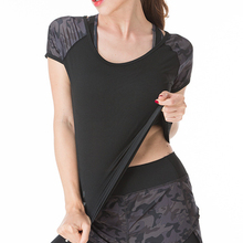 Женская быстросохнущая футболка BINAND, камуфляжная футболка для йоги из полиэстера с круглым вырезом, впитывающая пот фитнес-одежда для бега, облегающие топы для тренировок 2024 - купить недорого