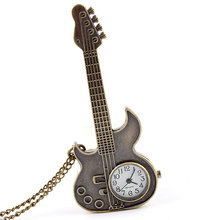 Small Pocket Watch Necklace Women Fashion Jewelry Bronze Mini Size Guitar Quartz Pocket Watches Pendant Girls Women Little Gift 2024 - buy cheap