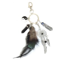 Janedream natural opal stone dreamcatcher keyring bag charm fashion silver Colour boho jewelry feather keychain for women 2024 - buy cheap