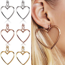 1 Pairs Vintage Double Heart Drop Earrings for Women Metal Modern Fashion Punk Jewelry Geometric Silver Color Earrings 2024 - buy cheap