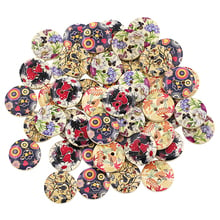 50 Uds de flores mixtas de madera de pintura 2 agujeros botones costura álbum de recortes para bricolaje 7MDW 2024 - compra barato