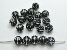 100 Black Acrylic Sparkling Basket Ball Pattern Round Beads 12mm 2024 - buy cheap