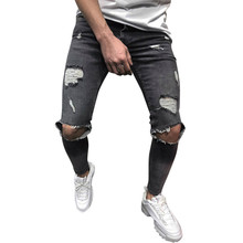 Jeans Mens Skinny Stretch Denim Pants Streetwear Distressed Ripped Freyed Slim Fit Jeans Trousers Clothes Pencil Pants 2024 - buy cheap