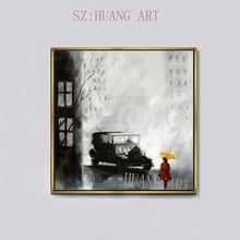 Hand-painted oil painting street and people view the adornment of black and white hall hotel bedroom landscape stud 2024 - buy cheap