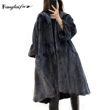 Fang Tai Fur2019 Women Import Velvet Mink Fur Coat With Fur Hood Flare Sleeve Loss Mink Coats Women's Long Real Mink Fur Coats 2024 - buy cheap