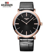Guanqin relógio masculino ultrafino, luxuoso analógico de quartzo à prova d'água com pulseira de couro 2024 - compre barato