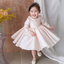 Vestidos rosa de renda para meninas, vestido infantil de manga comprida, vestido de princesa para aniversário de 1 ano, batismo, traje para meninas 2024 - compre barato