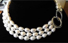 Nobility Lucky Women's Natural Jewelry 8-9MM TRIPLE STRANDS GENUINE AKOYA WHITE PEARL NECKLACE 17"-19" Hook 2024 - buy cheap