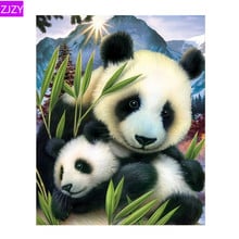 Mosaico de diamantes de imitación 5D para decoración del hogar, punto de cruz de "Panda, madre e hijo", pintura de animales DIY, imagen redonda de diamantes de imitación 2024 - compra barato