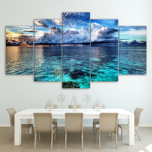 Lienzo HD para decoración del hogar, arte de pared moderno para sala de estar, 5 paneles, pintura impresa del paisaje de olas del mar, imágenes modulares, marco de póster 2024 - compra barato