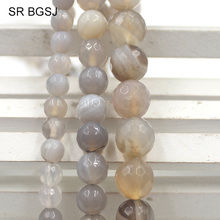 Free Ship 6mm 8mm 10mm Faceted Round Gray Banded Agat Onyx Loose Gems Stone Beads Strand 15" 2024 - compra barato
