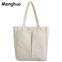 Menghuo High Capacity Women Canvas Tote Handbag for Women Bag Ladies Casual Shoulder Bag Foldable Reusable Shopping Beach Bag 2024 - buy cheap