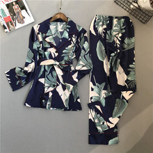 Lisacmvpnel Spring Printing Pattern Women Pajama Set Rayon Sleepwear Long Sleeve Trousers Two Paper Suit 2024 - buy cheap