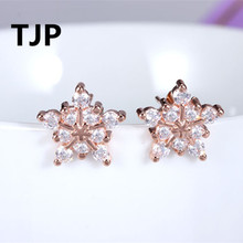 TJP Luxury Silver Plated Stud Earrings For Women Party Clear Cubic Zirconia Crystal Lady Earring Jewelry Dropshipping 2024 - buy cheap