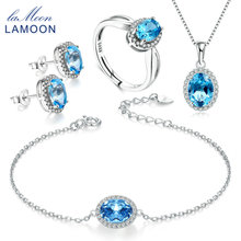 LAMOON Sterling Silver 925 Jewelry Sets Blue Topaz Gemstone Jewelry Sets 18K White Gold Plated Fine Jewelry for Women V039-1 2024 - buy cheap