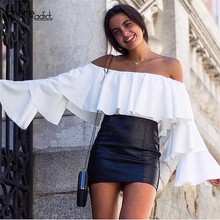 2018 Summer Strapless Blouse Tube Top Ruffle Sleeve Sexy Crop Tops Solid Off Shoulder Tops Female Shirt Blouses For Ladies 2024 - buy cheap