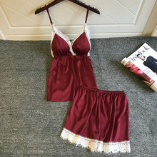 Daeyard conjunto pijamas femininos, pijamas de seda 2 peças, conjunto sexy de retalhos de renda, cami e shorts, roupas de dormir, pijamas de verão para casa 2024 - compre barato