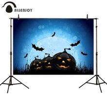 Allenjoy backdrop camera fotografica Halloween black pumpkin cold moon and bat bokeh dots dark blue photocall background 2024 - buy cheap