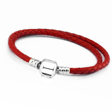 CKK-pulsera de cuero rojo para mujer, brazalete de Plata de Ley 925 con broche de barril estándar, compatible con abalorios, joyería artesanal 2024 - compra barato