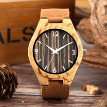 Unique Stripe Dial Wooden Watch Male Fashion Retro Bamboo Analog Quartz Wristwatch Time Genuine Leather Natural Wood Clock Hours 2024 - buy cheap