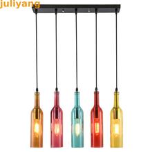 juliyang loft vintage colourful glass pendant lights e27 e26 Wine bottle hanging lamp for kitchen restaurant cafe bar fixture 2024 - buy cheap