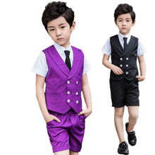 2PCS Vest+Shorts Kids Boys Summer Clothing Sets New Gentleman Children Wedding Party Wear Flower Boys Formal Suit 2024 - buy cheap