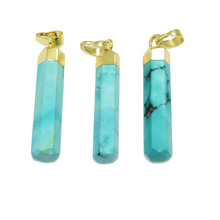 Long 24k Gold turquoises jewelry necklace pendants for women girl gem Stone Howlite stick pendulum pillar energy point healing 2024 - buy cheap