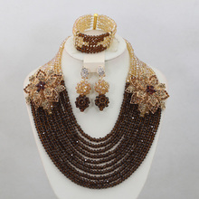 Gorgeous Chocolate Brown Crystal Nigerian Wedding Gold Champagne African Women Anniversary Beads Jewelry Set Free Shipping QW584 2024 - buy cheap