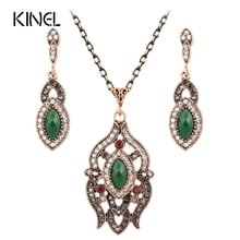 Kinel 2017 Hot Drop Pendant Necklace And Earring For Women Antique Gold Color Rhinestone Wedding Accessories Turkish Jewelry Set 2024 - buy cheap