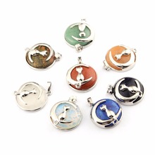 Colgante de gato y luna de animales para mujer, joyería Natural de gema, amatista de cuarzo, Ópalo, Colgante de Piedra, regalos 2024 - compra barato