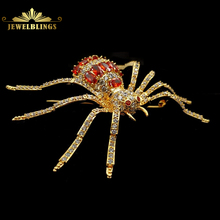 Vintage Designer Micro Pave CZ Red Spider Brooches Gold Tone 8 Legged Red Eyes Dangerous Spider Pins Halloween Holiday Jewelry 2024 - buy cheap