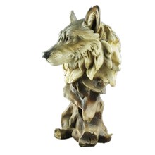 Faux Wood Wolf Head Statue Animal Decorative Figurine Resin Art&Craft Home Decoration R46 2024 - buy cheap