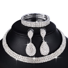 3 PCS /set Luxury Women Jewelry Set Wedding Crystal Bridal Jewelry Sets Classic Rhinestone Necklace Earrings Bracelet 2024 - buy cheap